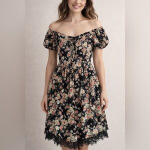 Simons LISTICLE Floral Lace-Trim Midi Dress Size Small NWT